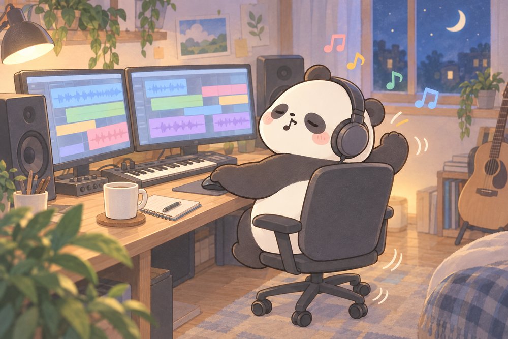 作曲ソフトで曲作りに夢中になるナビ助
